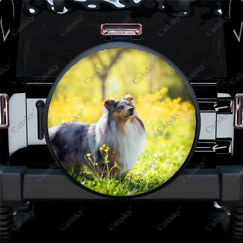 Animal Rough Collie Print Spare Tire Cover Waterproof Tire Wheel Protector for Car Truck SUV Camper Trailer Rv