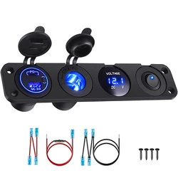 4 in 1 Panel pd qc3.0 USB Auto ladegerät LED Voltmeter Zigaretten anzünder Steckdose Steckdose Kippschalter für LKW Auto Boote rv