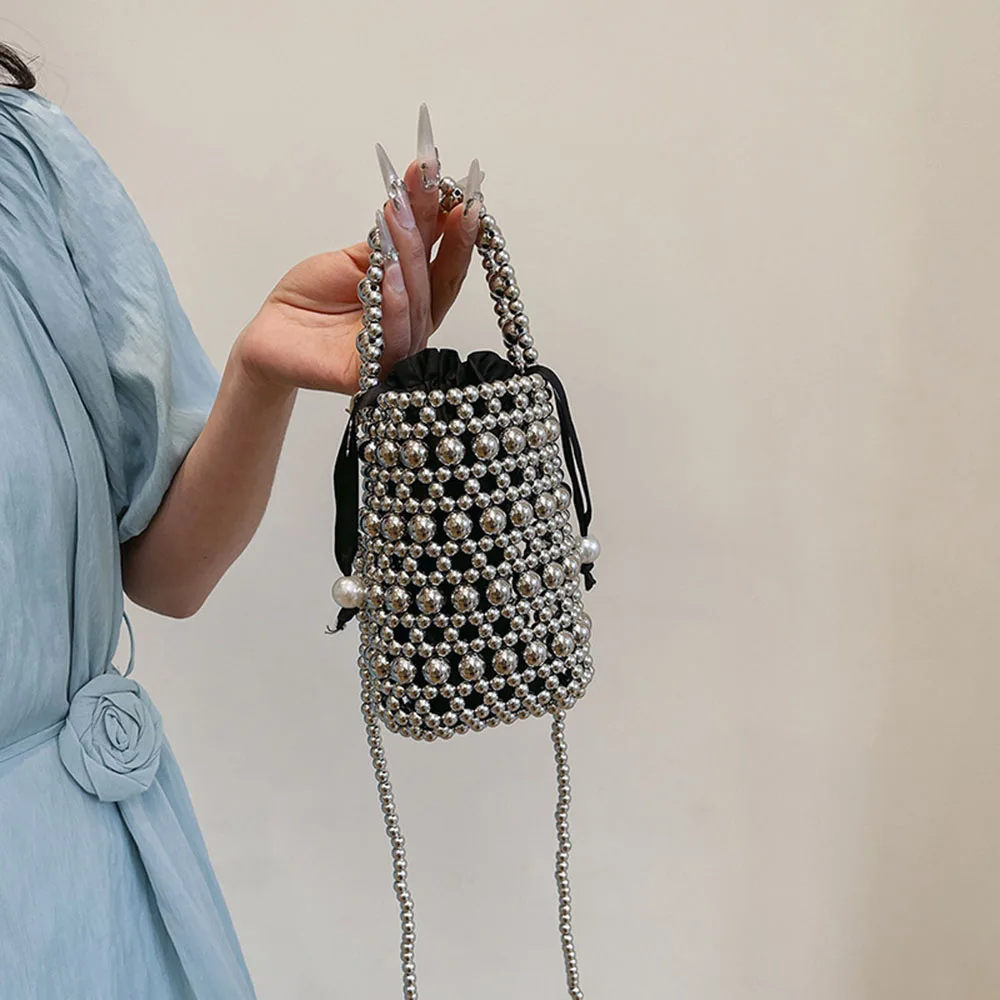 

Новая весенне-летняя коллекция: Сумка-ведро с бисером, плетеная женская сумка через плечо, модные клатчи с жемчугом, портативные сумки на плечо