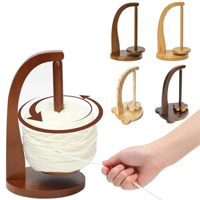 Soporte de hilo de madera, herramientas de tejer giratorias, soporte de hilo de ganchillo, carrete de hilo magnético giratorio, bobinadora de bolas de lana, Spinner de rotación