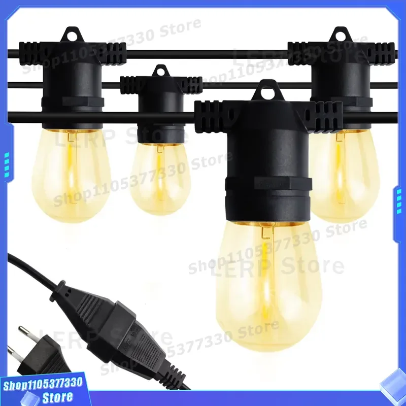 14.6m Commercial Grade String Lights with 15 Edison Bulbs Shatterproof Outdoor Decorative Flower Garland for Patio Garden