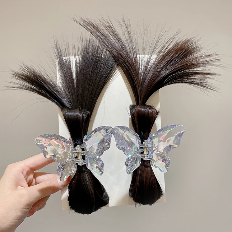 

2023 Women Half-tie Hair Claw Feather Wig Head Lazy Meatball Head Crab Clip Wig Catch Clip High Ponytail Hair Accessories