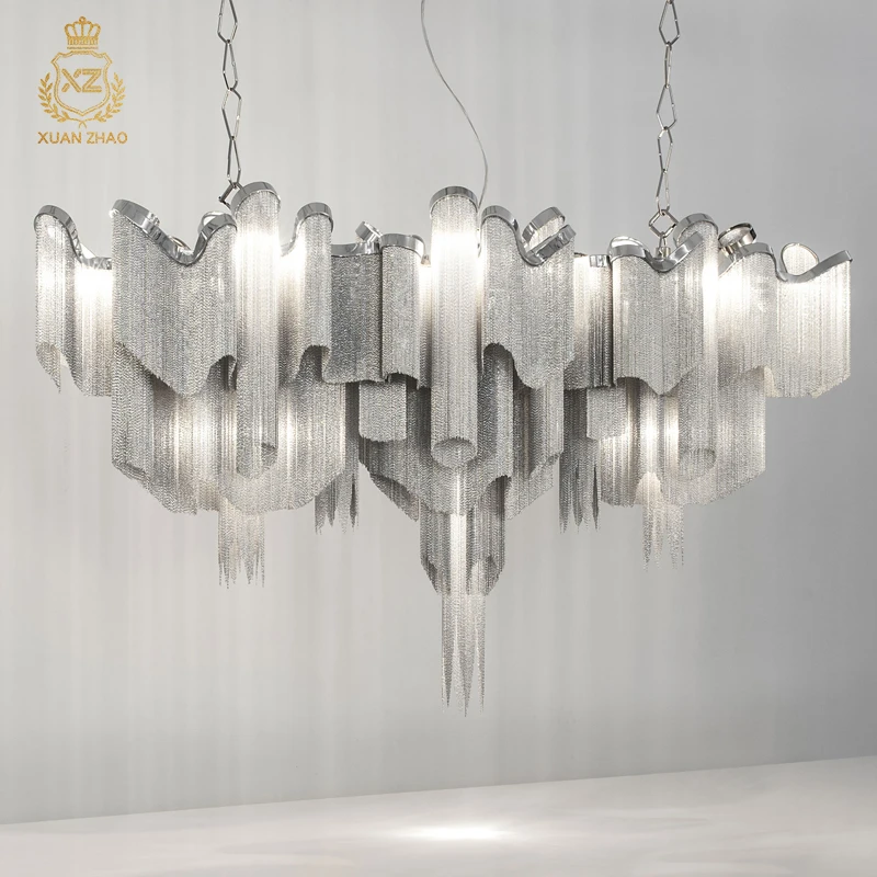 Tassel Led Chandelier Creative Suspend Lamp Living Room Hotel Cafe Silver Gold Aluminum Modern Luxury Hang Light Chandeliers