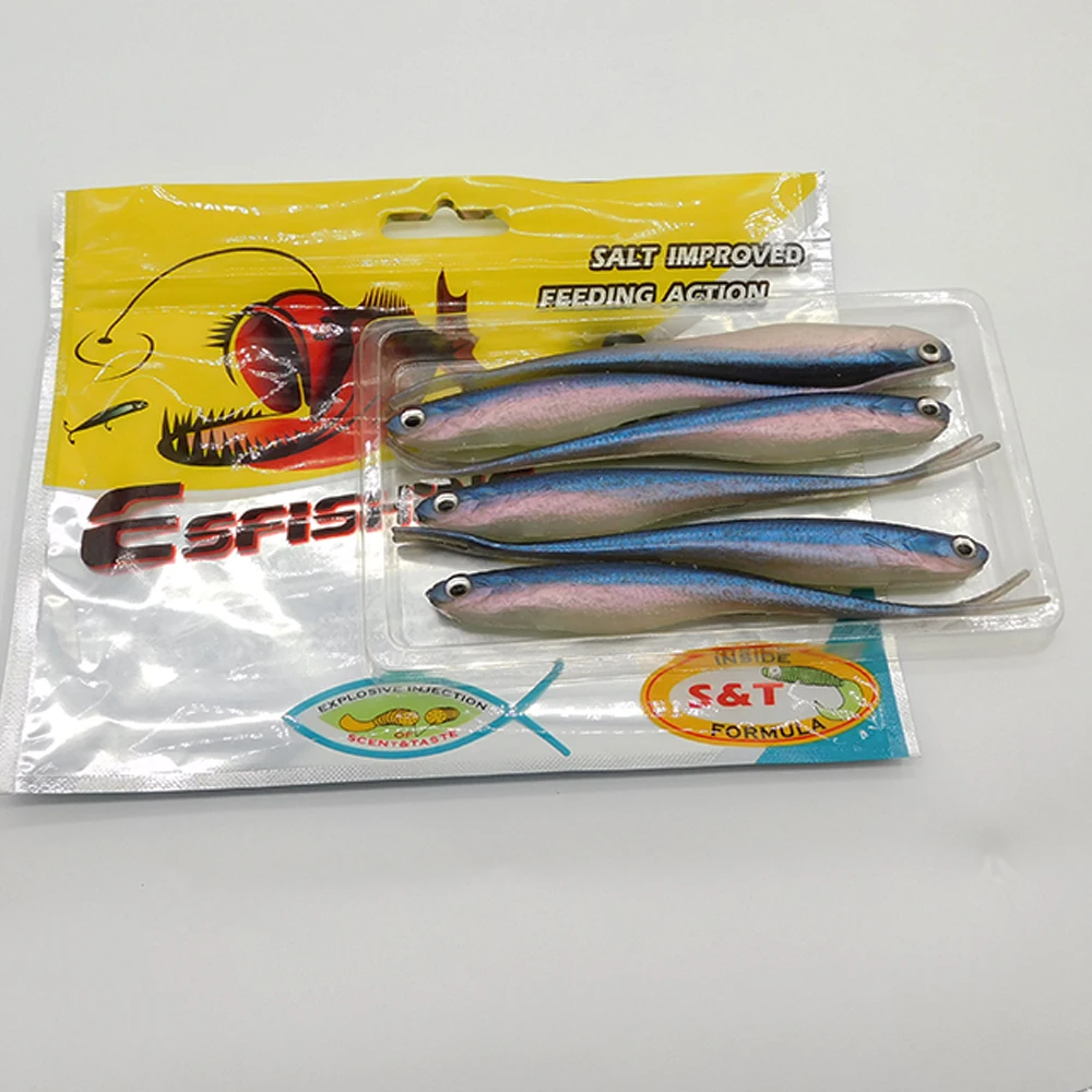 ESFISHING Real Shad 130mm Pesca silikon buatan lembut umpan garpu ekor Minnow Jigging umpan memancing pike