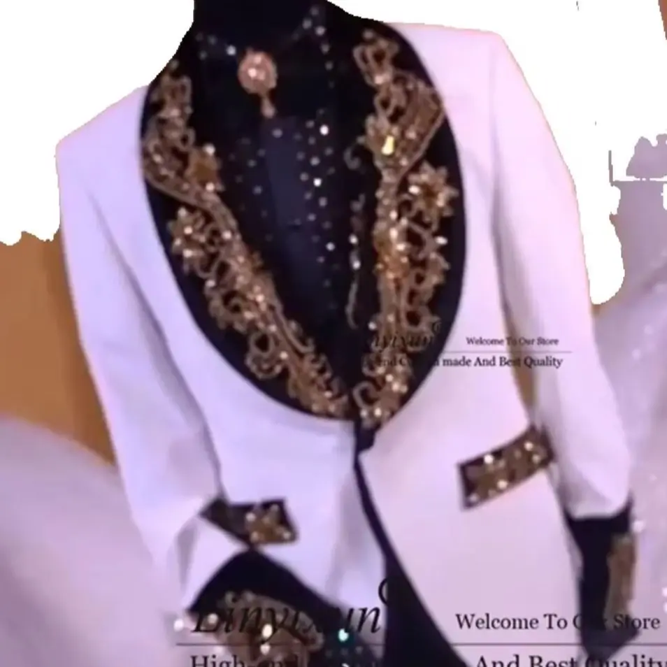 Luxury Diamond Ornament Men Suits 3 Pieces Sets Groom Wedding Tuxedos Party Male Prom Blazers Customized trajes para hombre