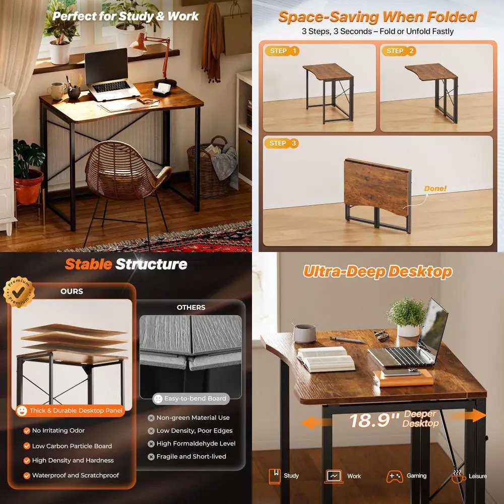 

Folding Desk for Small Spaces, 31.5 Inch Foldable Computer Table, for Home Office, Study, Bedroom, Dorm, Space Saving, Small Wri