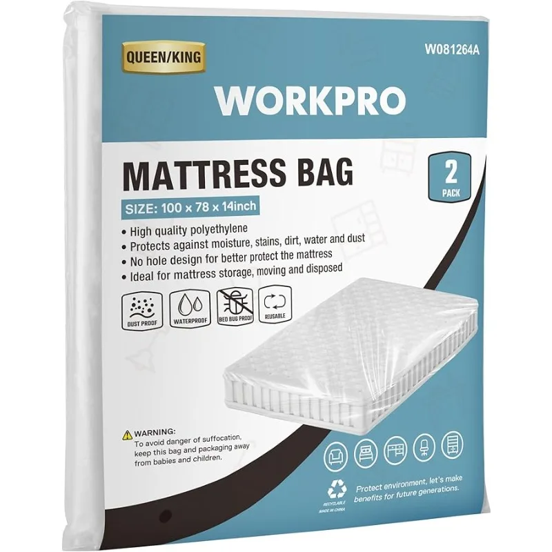 

2-Pack Queen/King Size Plastic Mattress Bags for Mo ing, 2mil Thick Water-Resistant Mattress Protector Storage Co ers, Tear-Resi