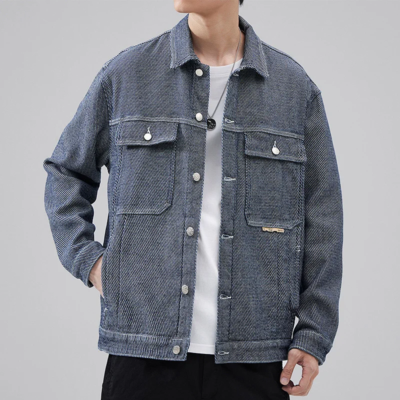 

2024 Autumn New Japanese Style Men's Clothing Fashion Polo Collar Denim Jacket Men's Versatile Retro Casual Y2K Coat