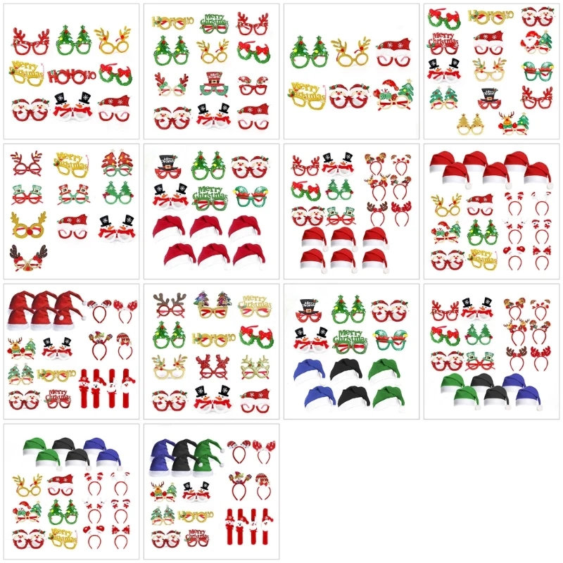 

Christmas Party Eyeglasses Frames with Christmas Hat Slap Bracelets Headband
