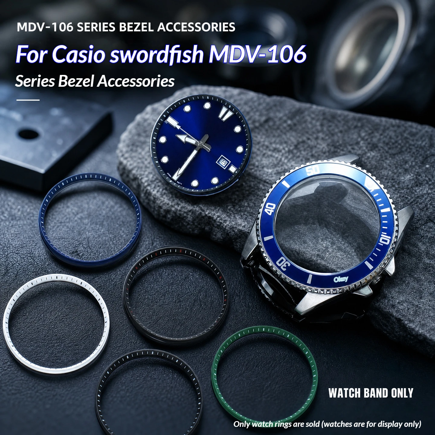 MDV-106 Modified Watch Accessories For Casio Swordfish MDV106 Ceramic Bezel Number Scale Outer Circle Inner Shadow Circle Hhands