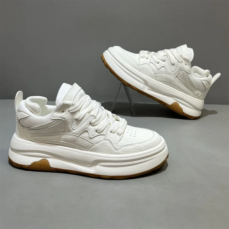 Solid Textured Platform Sneakers For Men Thick Lug Gum Sole Soft Cushion Insole Outdoor Shopping Travel Daily Walking Footwear