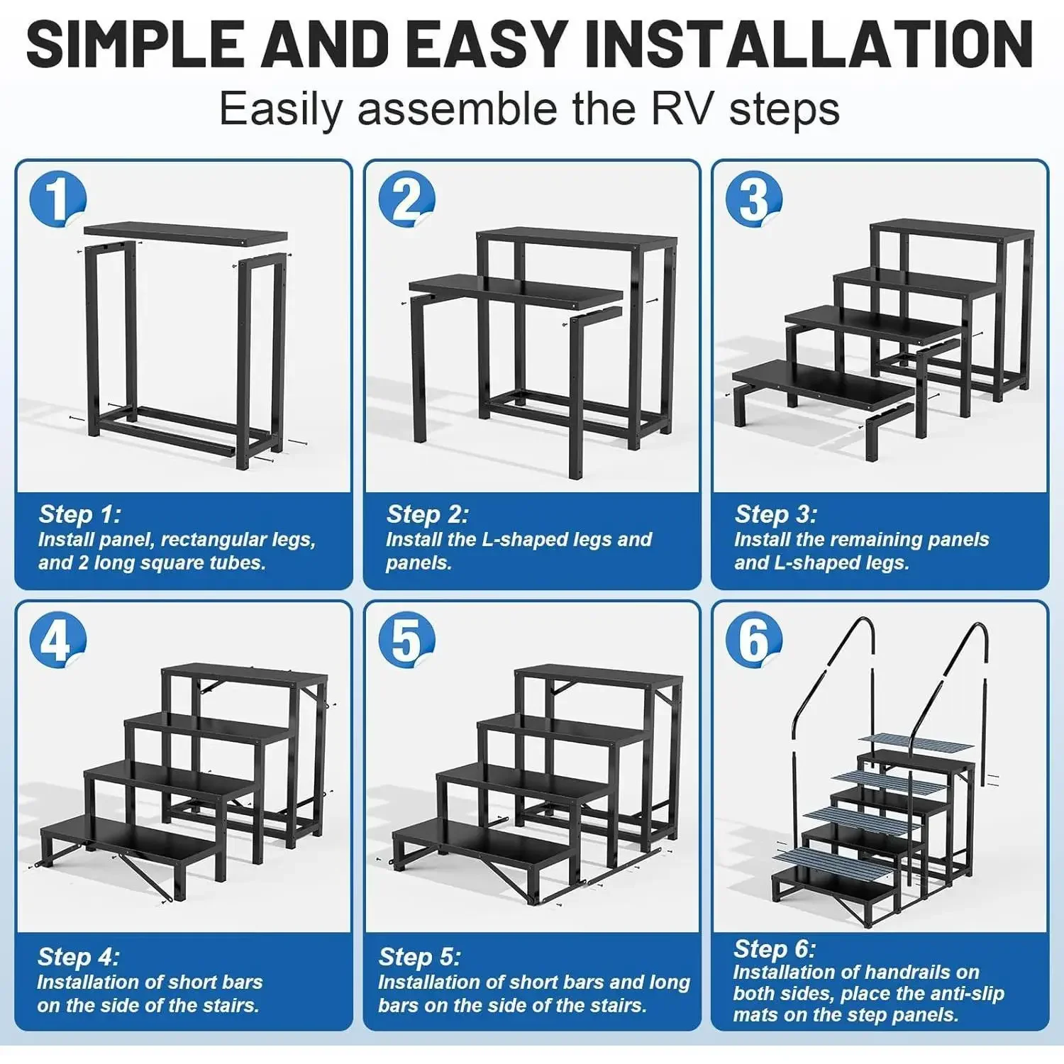 W_RV ステップス スパステップ 手すり付き - ホットタブステップ トレーラーステップ モバイルホーム階段 5thホイールRV、トレーラー、ホットタブ用