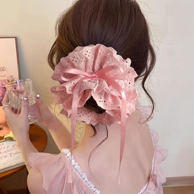 Elegancka czterowarstwowa koronkowa wstążka koronkowa pusta szeroka gumka do włosów dla kobiet dziewczynki moda słodka ozdoba do włosów