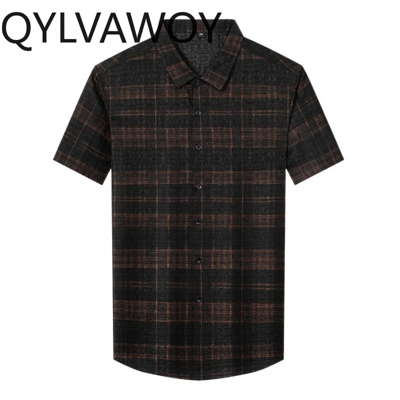 

QYLVAWOY 100% Real Mulberry Silk Men's Shirts Plaid Tops Thin Summer Shirts for Man Menswear Clothing Short Sleeve Shirt 셔츠 2026