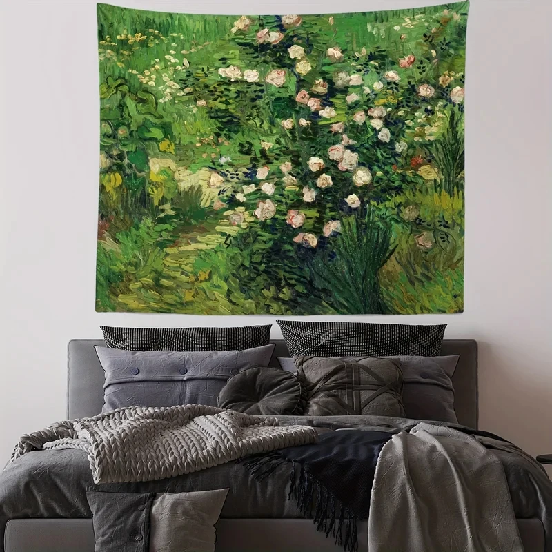 

VIKAMA Van Gogh Roses Tapestry, Impressionist Oil Painting Floral Wall Hanging for Bedroom Living Room Home Decor