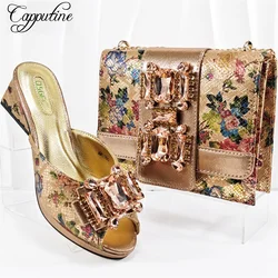 Rose Gold Women Shoes And Bag Set To Match African Ladies High Heels Summer Match Slippers With Handbag Clutch Pumps MM1160