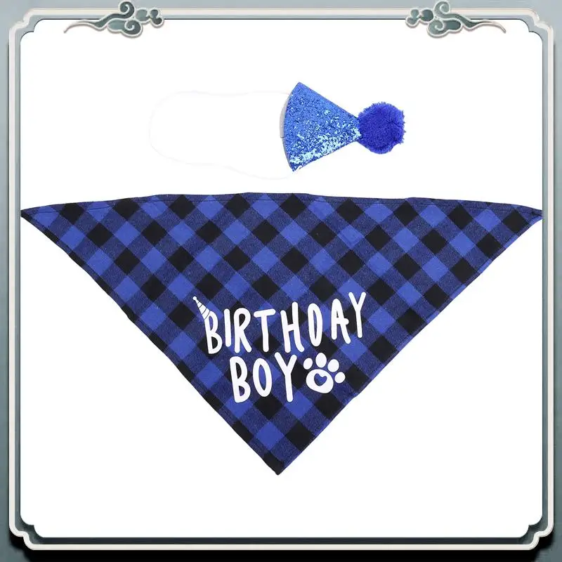AC76-Forniture per feste di compleanno per cani, cappello di compleanno per animali domestici e set di bandana per compleanno per cani da ragazzo