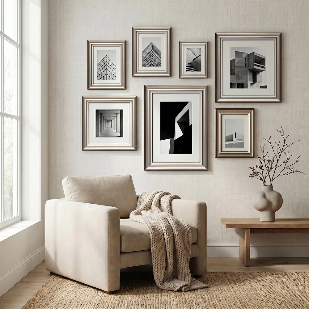 2 Pack Elegant Champagne Gold Picture Frames With Mat Transitional Home Decor 8×10 A4 Wide Beveled Photo Frame For Wall Desk
