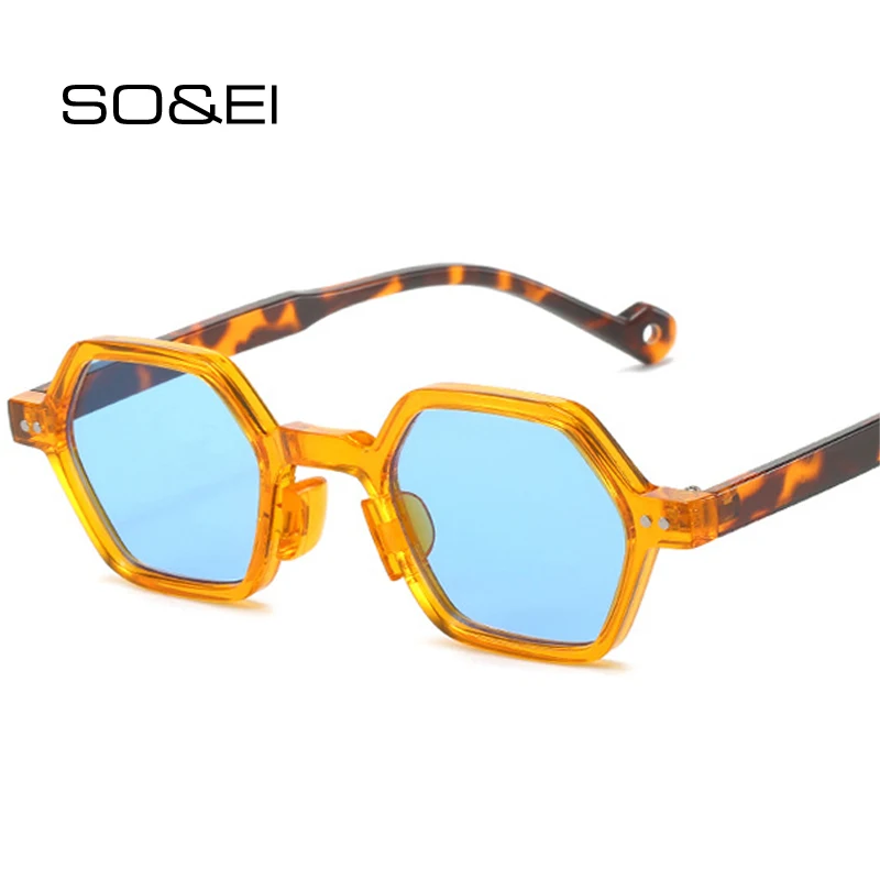 

SO&EI Fashion Candy Color Leopard Women Polygon Square Sunglasses Retro Rivets Men Trending Punk Sun Glasses