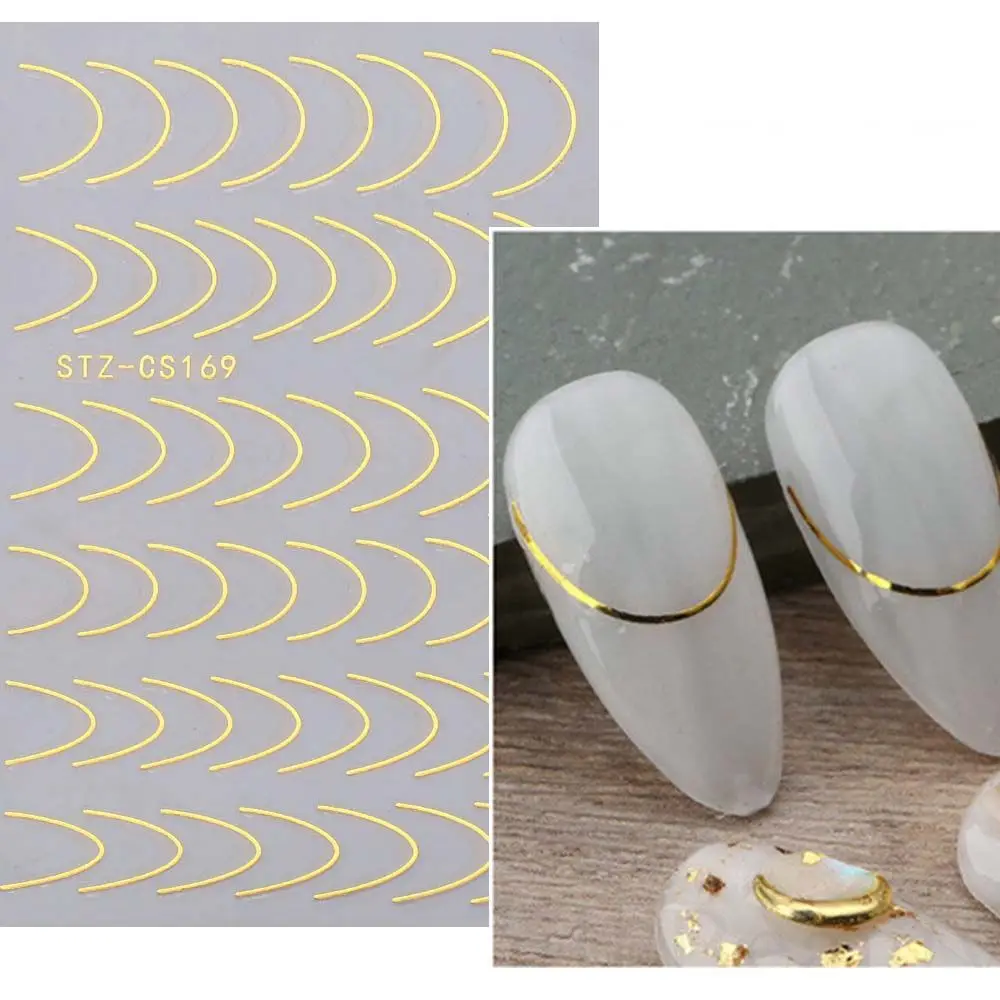 French Tips Nail Stickers 3D Gold Rose Curve Stripe Lines Tape Swirl Sliders Manicure Adhesive Gel Nail Art Decals