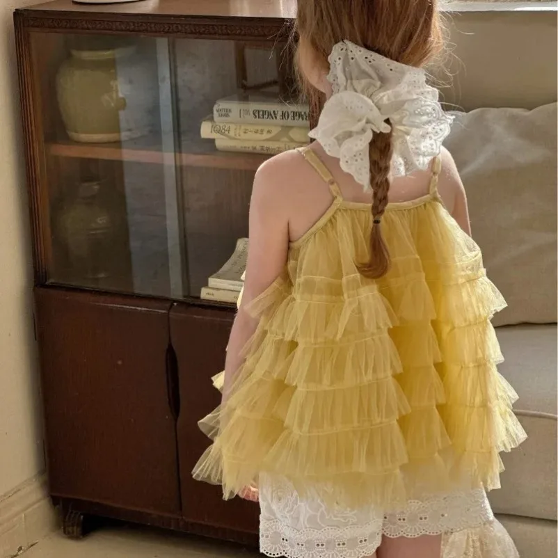 

New Summer Shorts 2025 Kids Girls Sets Children Clothes Girl Solid Color Princess Yarn Skirt and Wide Leg Loose Embroidered