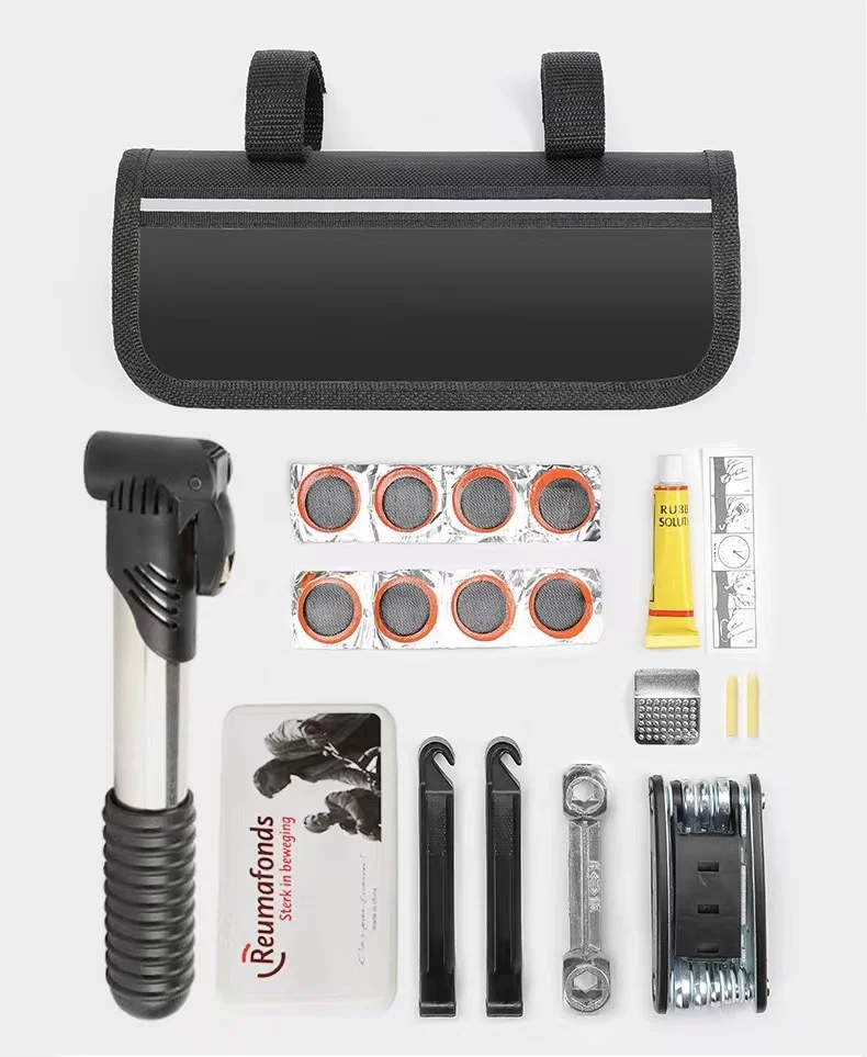 Multi-Tool Kit for Tire Repair, Keys Pump Bike Repair Patch，Portable Repair Kit, Outdoor, Maintenance