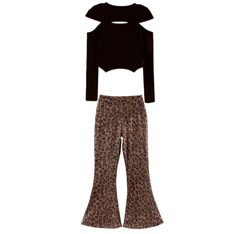 Mädchen Hip Hop Kleidung Schwarz Tops Streetwear Leopardenmuster Hosen für Kinder Tanzkostüm Kleidung
