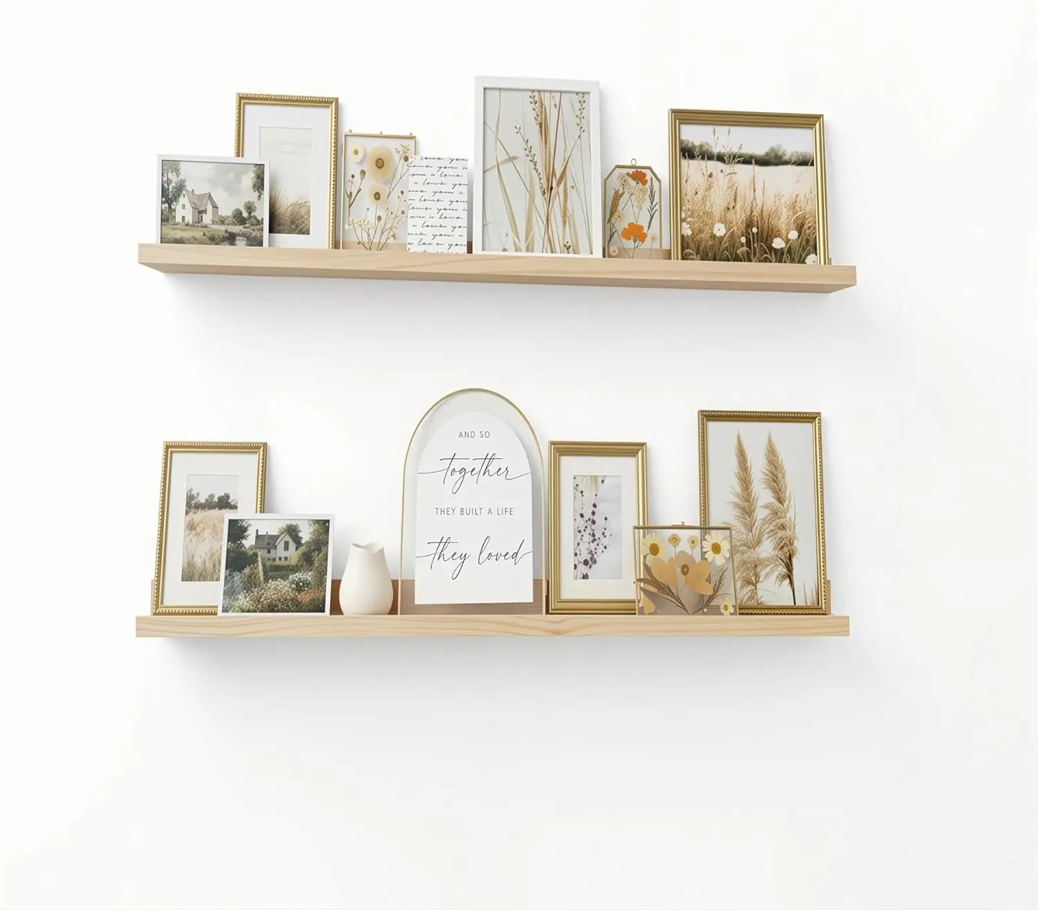 

Natural Wood Floating Shelves-Wall Mounted Picture Shelf Photo Ledge for Frames & Albums Display-24 Inch Nursery Book S