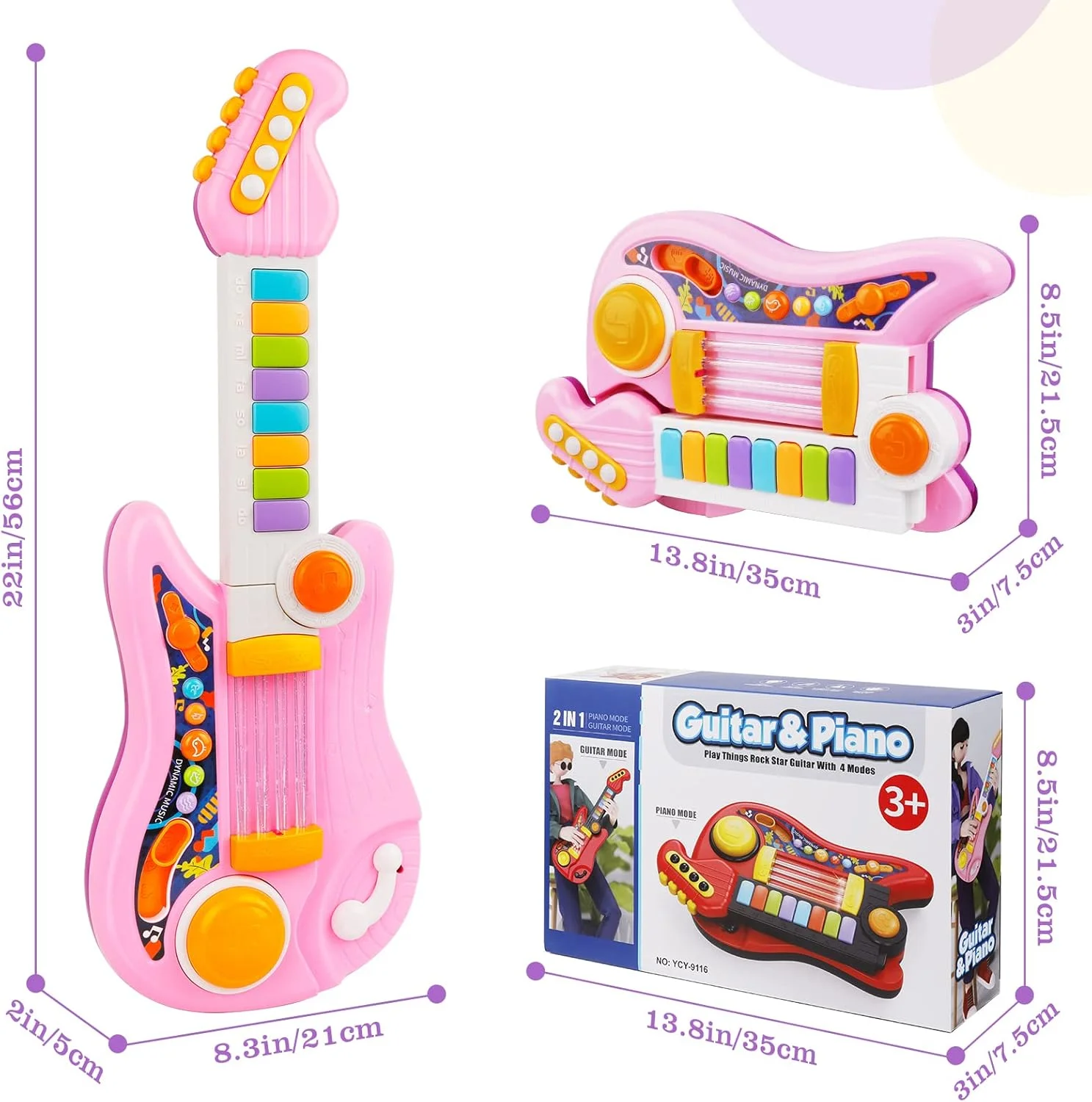 2-em-1 crianças guitarra elétrica piano brinquedo dobrável instrumento musical luzes cinta educacional diversão música presente para meninos meninas idade 2-5