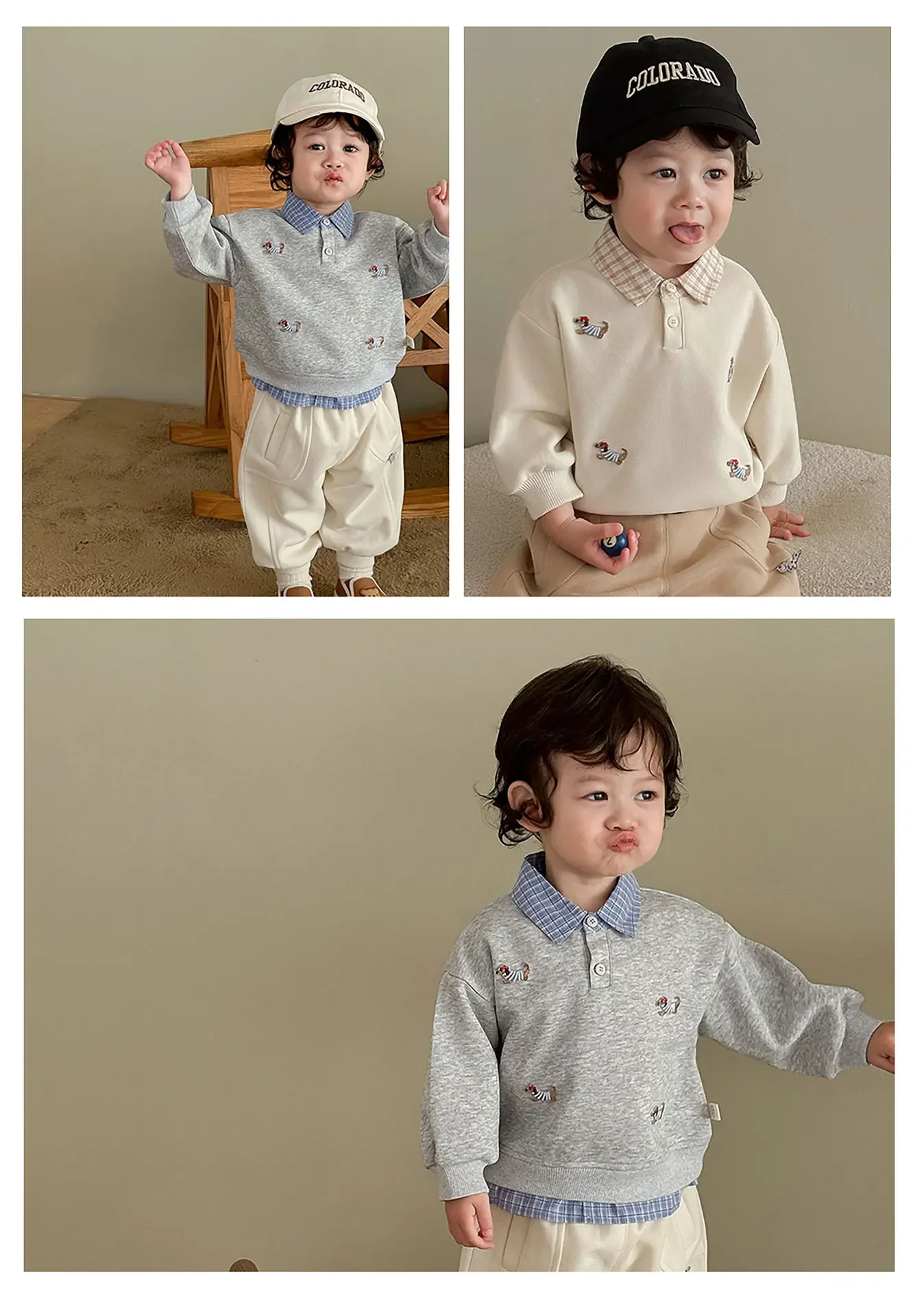 ZOETOPKID Kinder-Warmpullover Herbst Winter Jungen Cartoon-Unterhemd Baby Mädchen Fake Zweiteiliger Pullover – Detail 2