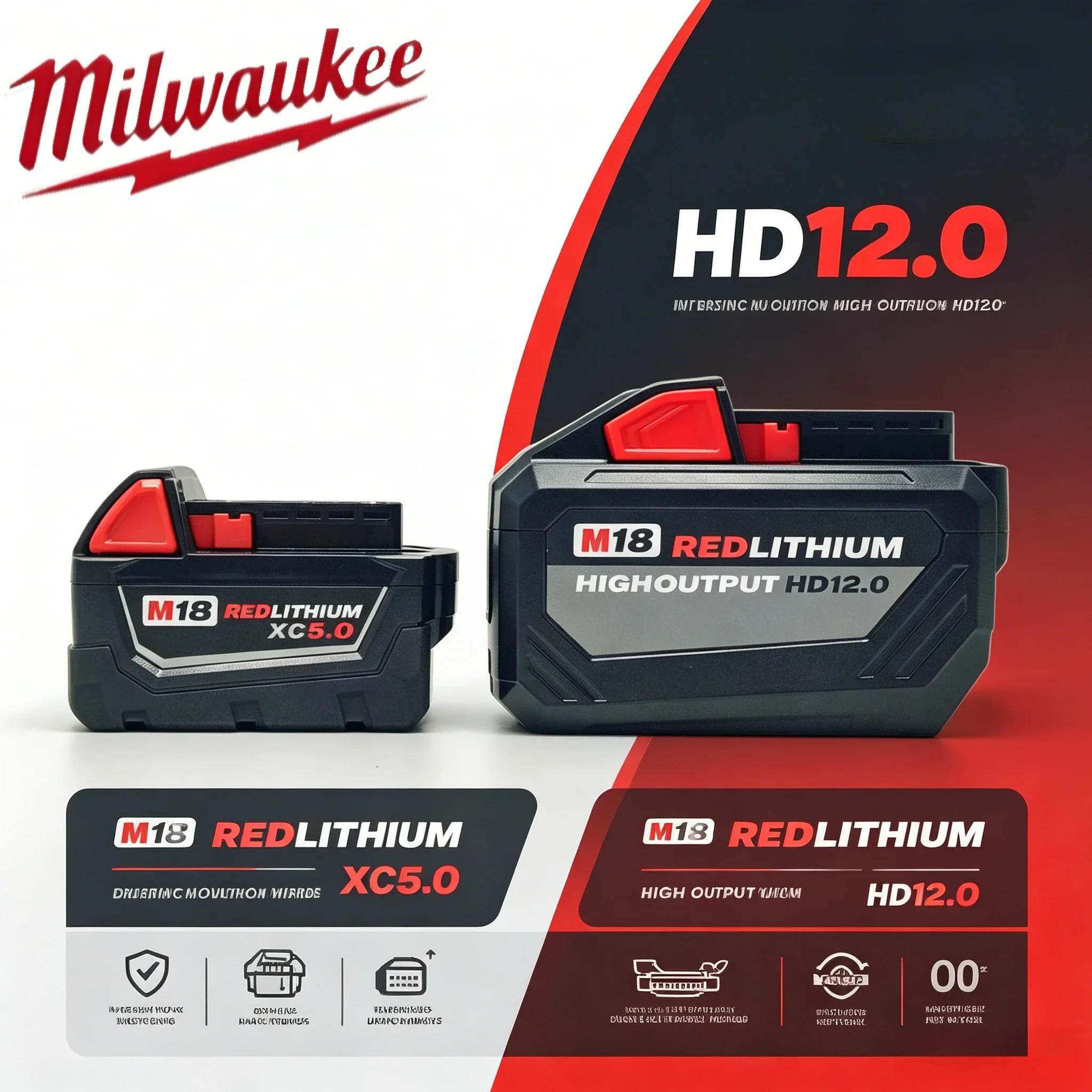

Original Milwaukee M18 REDLITHIUM XC8.0 Battery, Compact Yet Powerful, Features Integrated Protection Electronics for Safe