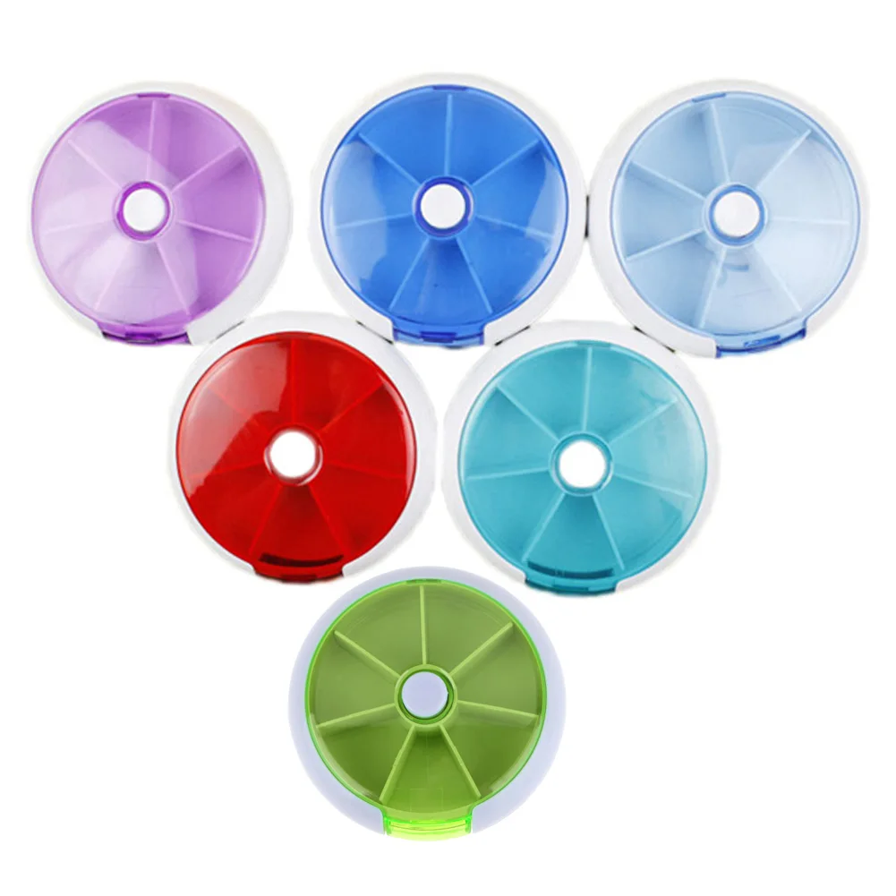 Portable Rotating Round 7 Compartment Pill Case Box Medicine Holder
