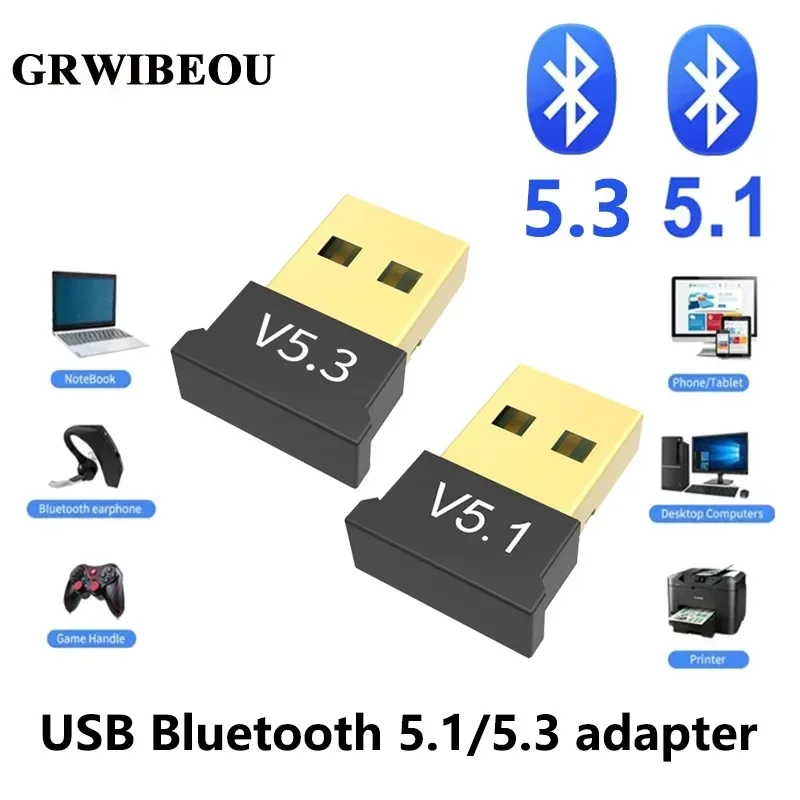 

GRWIBEOU USB Bluetooth 5.1 adapter transmitter receiver Bluetooth audio Bluetooth 5.3 dongle wireless USB adapter PC laptop