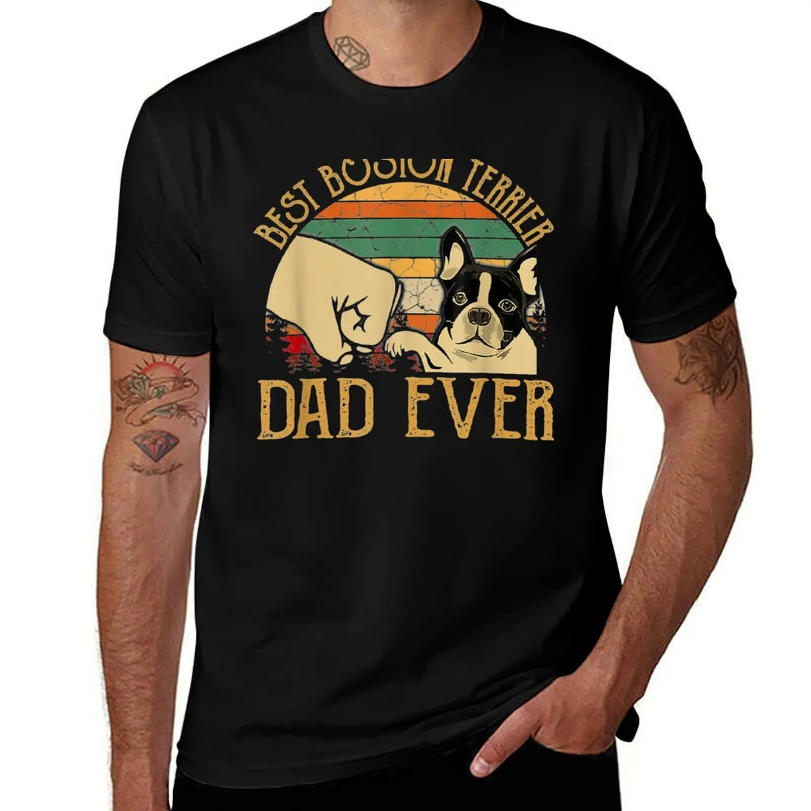 Retro Vintage Best Boston Terrier Dad Ever T-Shirt Holiday Party for Men T-Shirt