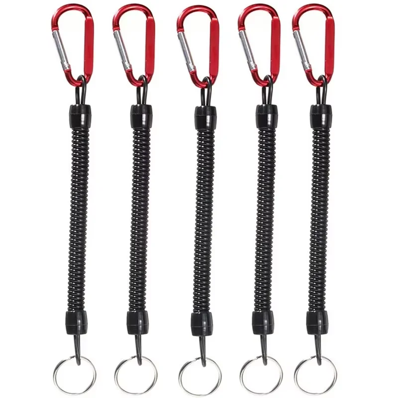 Cordones de pesca 5 uds cuerda elástica de resorte retráctil táctica con mosquetón Camping llavero de teléfono antipérdida cuerda de pesca