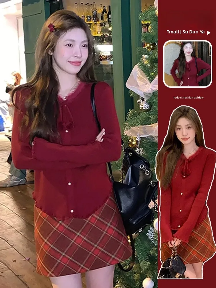 Cisas maglione lavorato a maglia allentato da donna nuovo arrivo rosso pigro Sle autunno inverno abbigliamento interno Base irt Year End Celebration