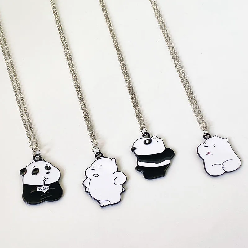 WLP Cute Cartoon Milk Panda Bear Pendant Necklace for Women Men Couples Fun Choker Necklace Collar Gift 2023 New Fashion Jewelry