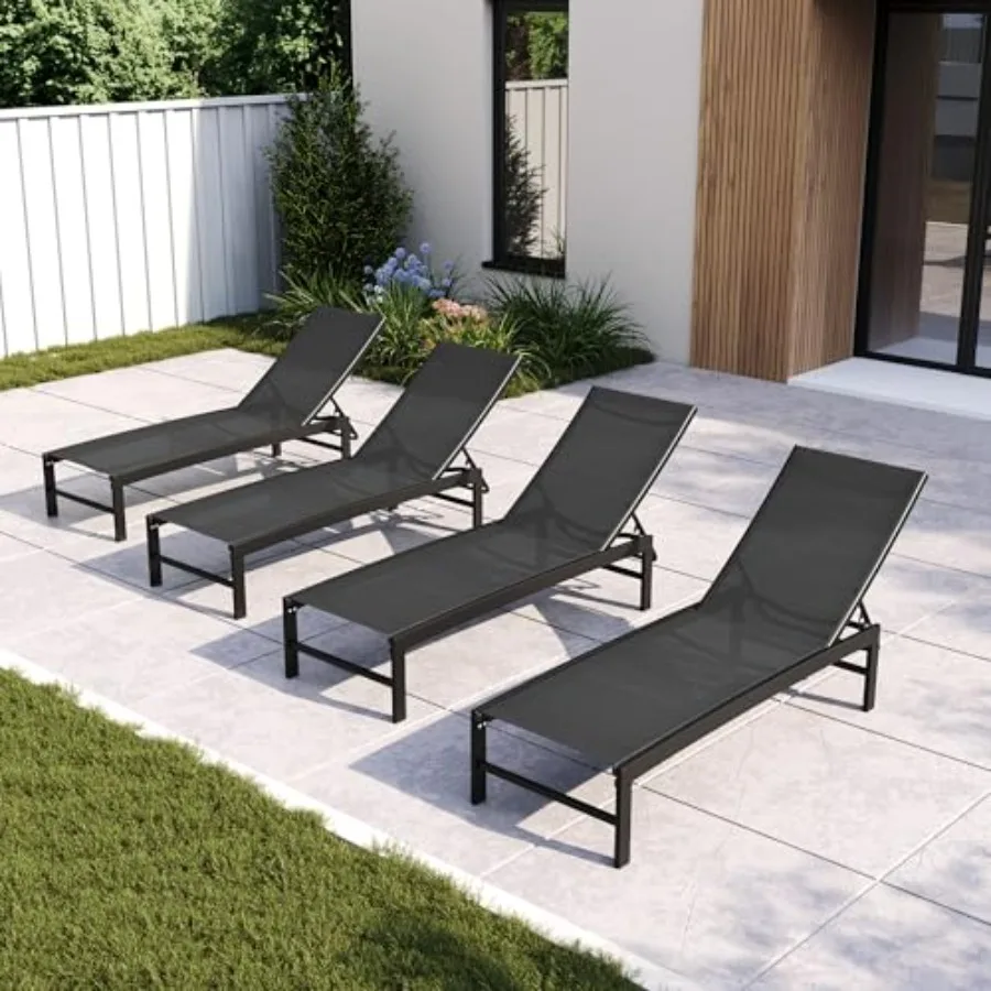

Комплект из 4 шезлонгов для улицы, всепогодные лежаки с 5 регулируемыми положениями спинки и функцией раскладывания