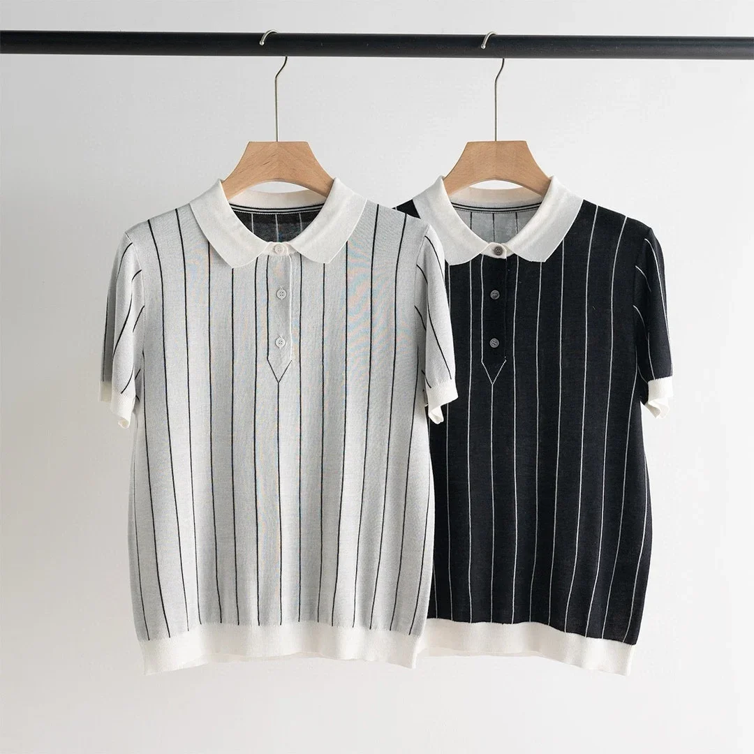 

Silk striped half polo shirt