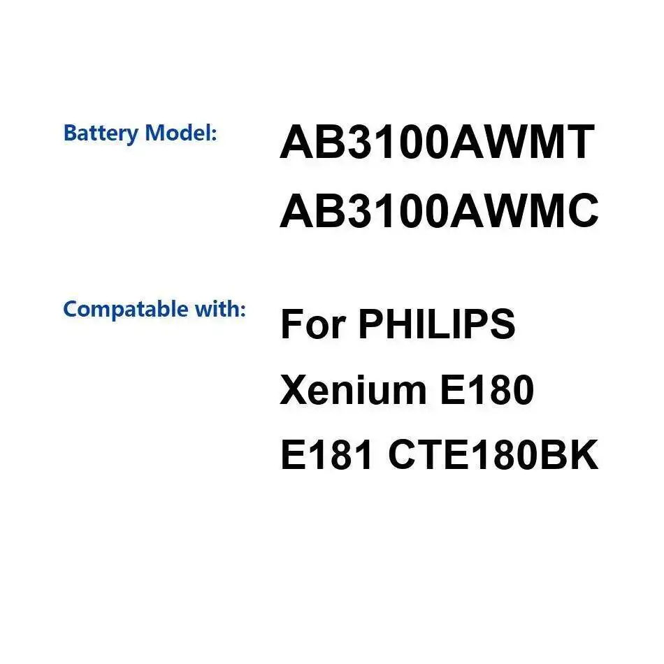 

Для Philips Xenium E180 E181 CTE180BK 3100 мАч Сменный аккумулятор премиум-класса для мобильного телефона AB3100AWMT AB3100AWMC