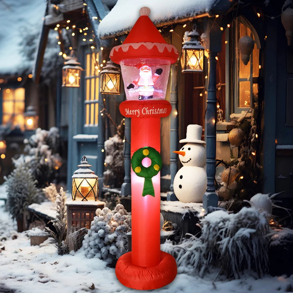 8.8ft Inflatable Street Lamp Christmas Decorations Lighthouse LED Lighted Blow Up Decor for Xmas Party Outdoor Yard Garden Lawn