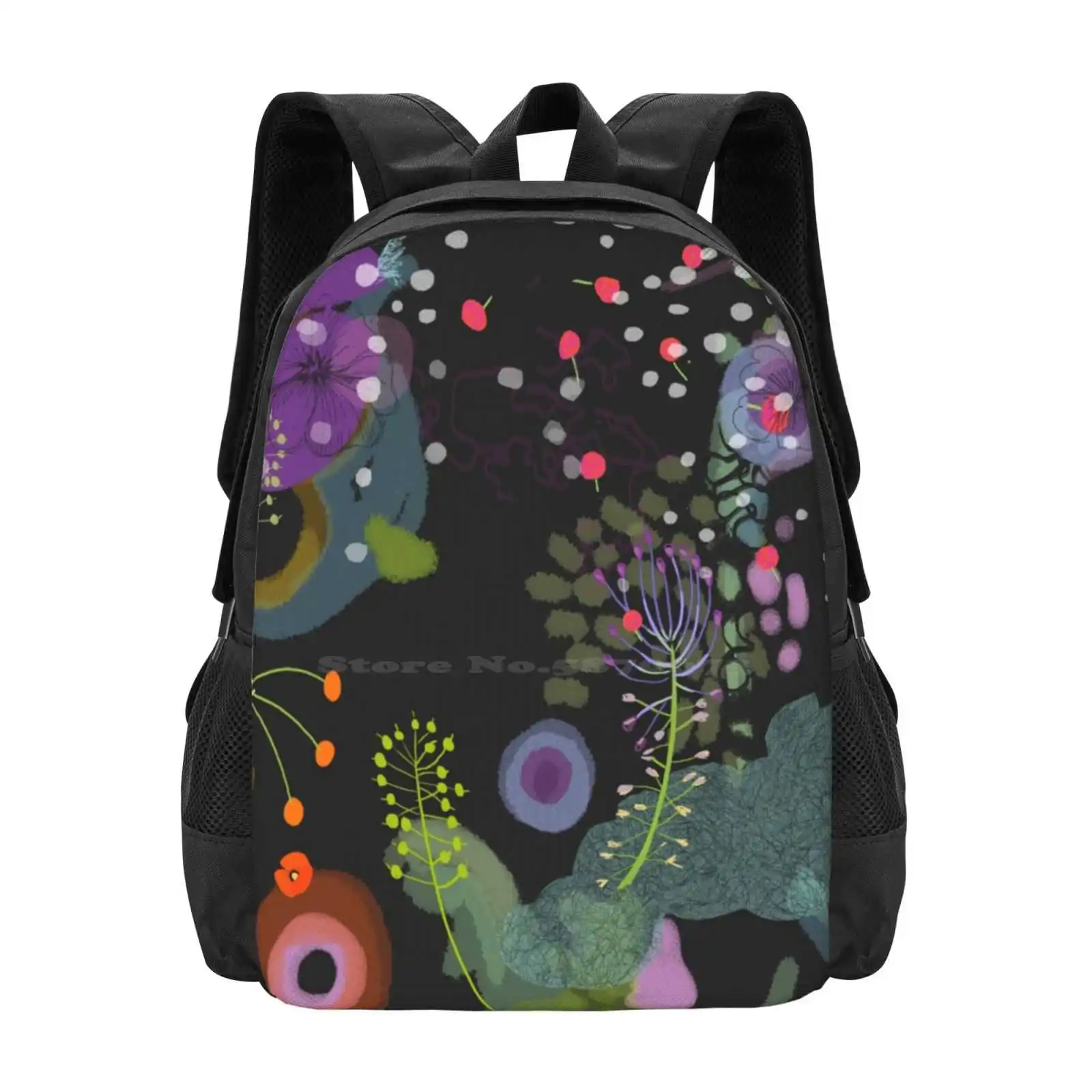 Flower And Snow Shadows Pattern Hot Sale Schoolbag Backpack Fashion Bags Colors Reasons Nature Flowers Nour Blue Green Graphic