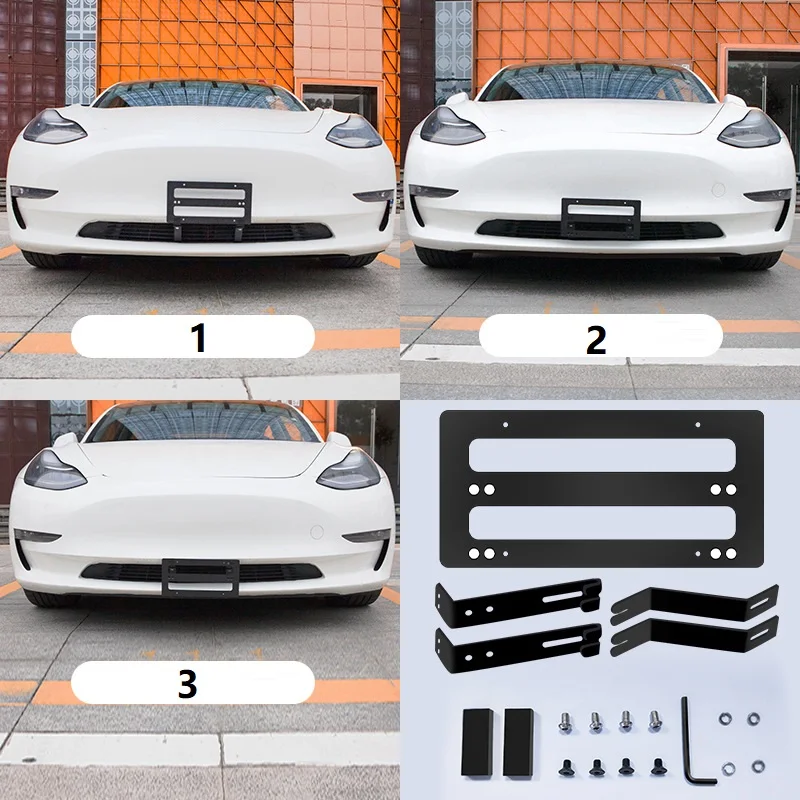 For Tesla Model 3/Y Upgrade Adjustable Aluminum Alloy Punch-Free License Plate Frame Licence Plate Bracket For USA Standard