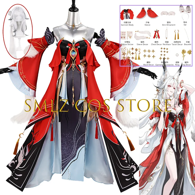 Disfraz de Cosplay de Moonfox de Wuthering Waves para Mujer, Vestido de Zorra Lunar, Set de Peluca y Accesorios para Fiesta de Halloween