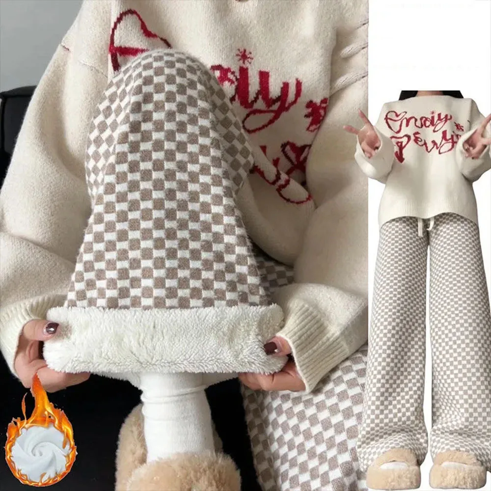Winter Casual Pants Women Plaid Loose Sweet Creativity Popular Autumn Fashion Korean Style Delicate Ladies Plush Warm Trousers