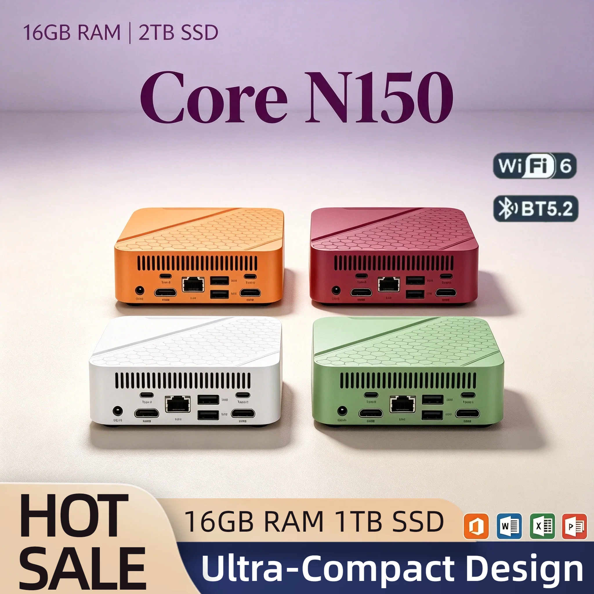 Intel Core N150 Mini Desktop 16GB DDR4 2TB NVMe SSD Triple 4K Screen WiFi6 BT5.2 High Performance Office Home Pro Student PC
