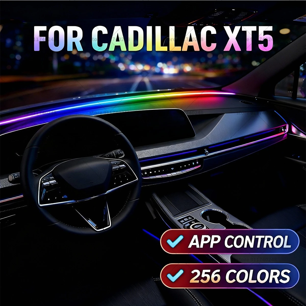 For Cadillac XT5 Automotive decoration light strip, colorful acrylic front windshield soundproofing strip, ambience light