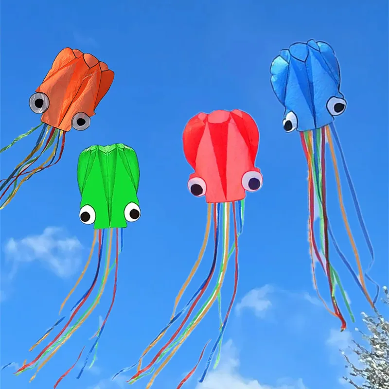 Cometas de pulpo, pipas de playa fáciles de volar para principiantes o adultos, cometa grande de cola larga sin cuerda para juegos familiares al aire libre, juguetes de 4m