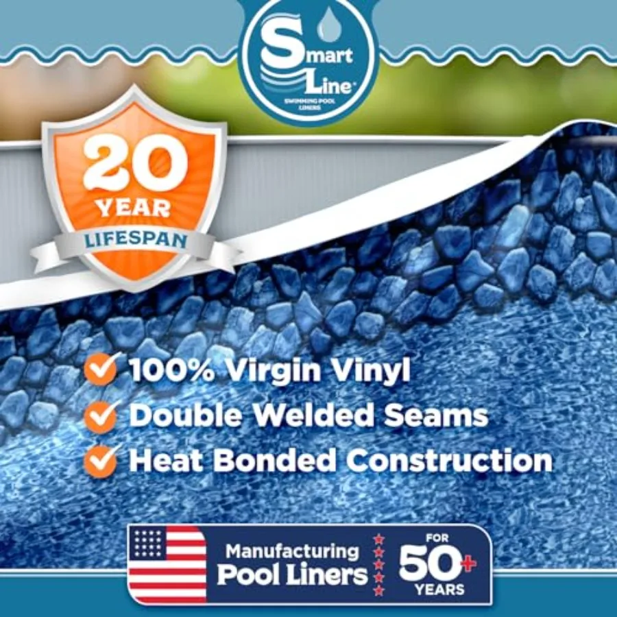 Above ground swimming pool liner for steel sided pools, virgin vinyl, blue, 27 ft round with 54 in wall height and overlap styl