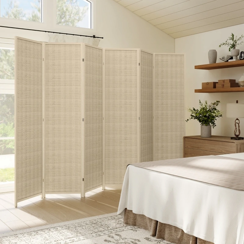 Paravent en bois séparateur de pièce closion de séparation pliable 6 panneaux 270 x 180 cm bois naturel